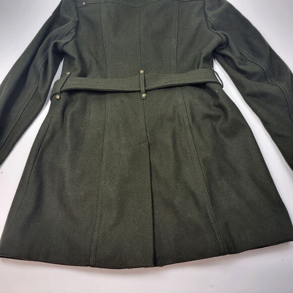 Kenneth Cole Wool Blend Belted Olive Green Coat with Zipper Size 10 - Picture 14 of 16